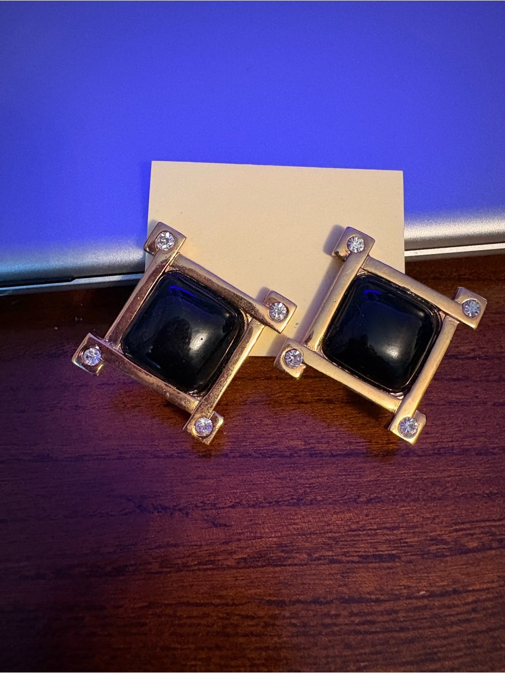 Vintage Gold and Black Square Drop Earrings - Women Jewelry